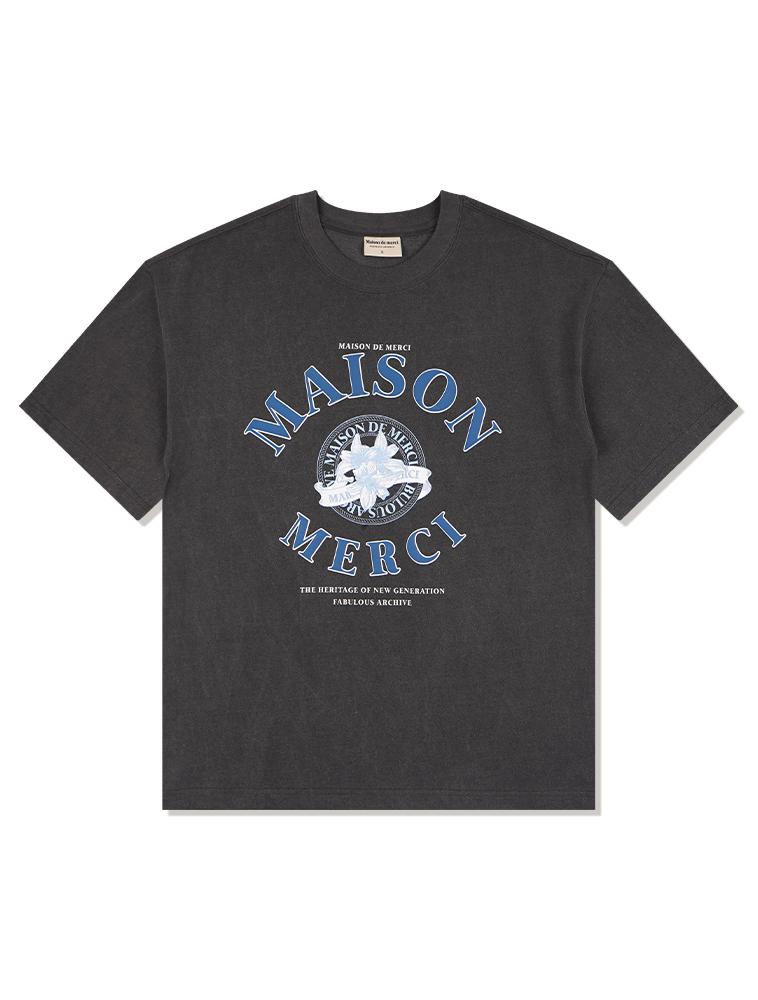 LA MAISON STUDIO Unisex Le Lis Pigment Classic Logo Smoky Short Sleeve T-Shirt Charcoal (Fcf2Ts417M)