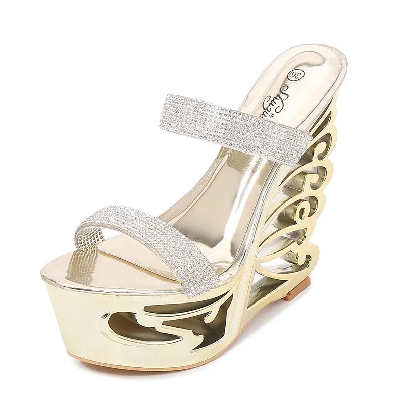 Fashion 14.5cm Glass Drill Waterproof Platform Non-slip Women's Shoes Thick Bottom Sexy Super High Heel Women Sandals LFD