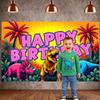 Birthday Party Banner Dinosaur Theme Jurassic Birthday Backdrop Kids Party Banner Vibrant Art  For Birthday Photo Booth