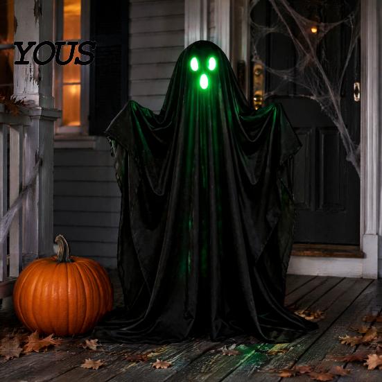 Spooky Yard Decor Halloween Light Up Ghost Decoration, Lighted with String Light, Garden Ornaments Standing Black for Outdoor Lawn Porch Accents