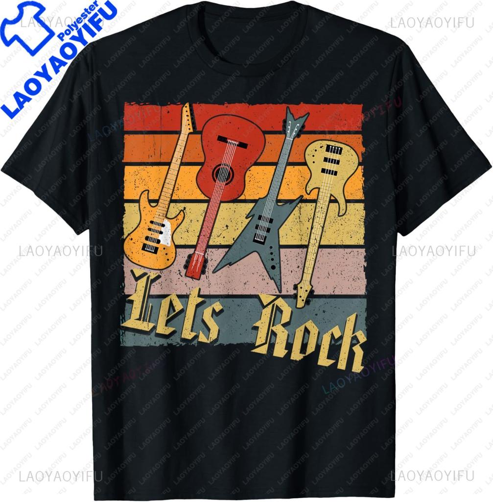 Lets Rock Electric Guitar Music Lover Band Guitarist Retro TShirt Unisex Summer Soft Tops Print Original Design Gifts Tshirts