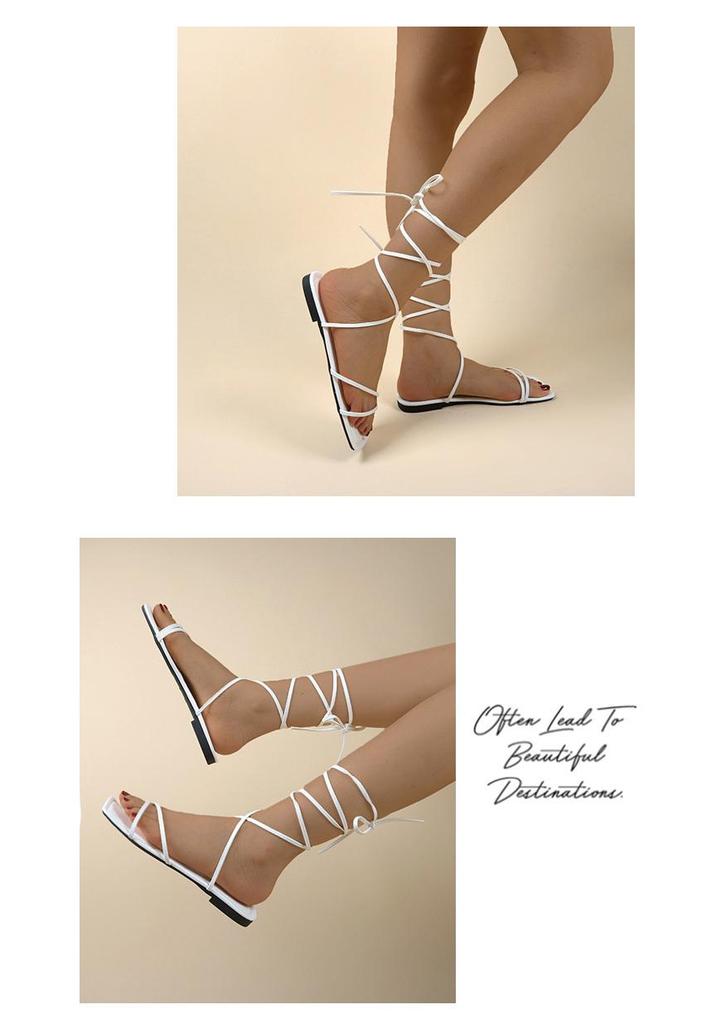 Sandales plates sexy à lacets et bout carré grande taille pour l'été 2023, Tailles femme 35-43