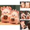 Adorable Milk Tea Pig Pink Pig Plush Toy With Bow Headband