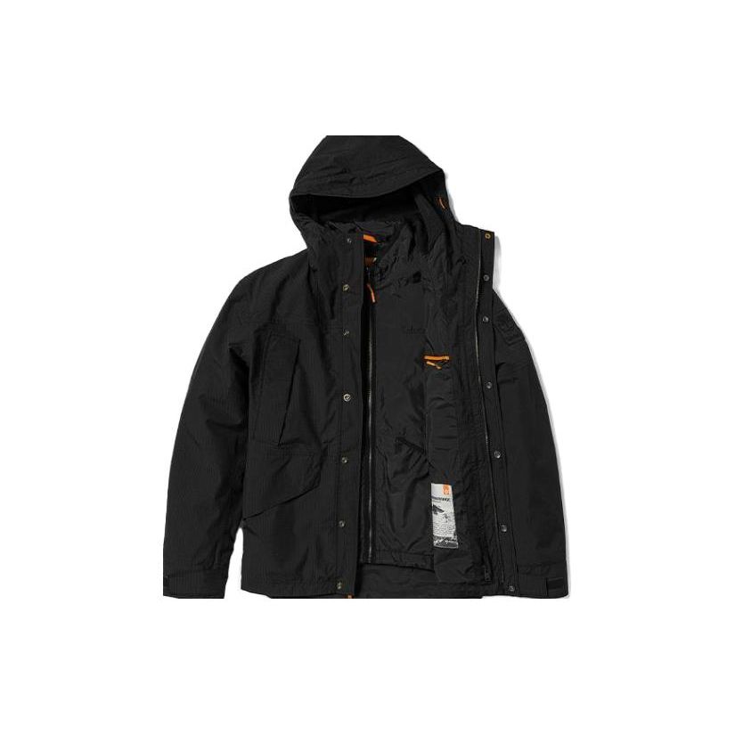 Timberland Solid Color Hooded Zipper Detachable Waterproof Three-In-One Cotton Jacket Men Jackets Black A5XG1-001