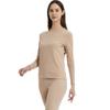 Solid Color Double-Sided Brushed Warm Base Layer Set for Women & Men - Round Neck Top & Pants for Autumn