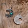 1 par kvinner dingler øredobber etnisk halvmåne form retro bohemsk stil faux turkis rustfri legering ørepynt smykker langhengende øredobber