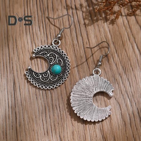 1 par kvinner dingler øredobber etnisk halvmåne form retro bohemsk stil faux turkis rustfri legering ørepynt smykker langhengende øredobber