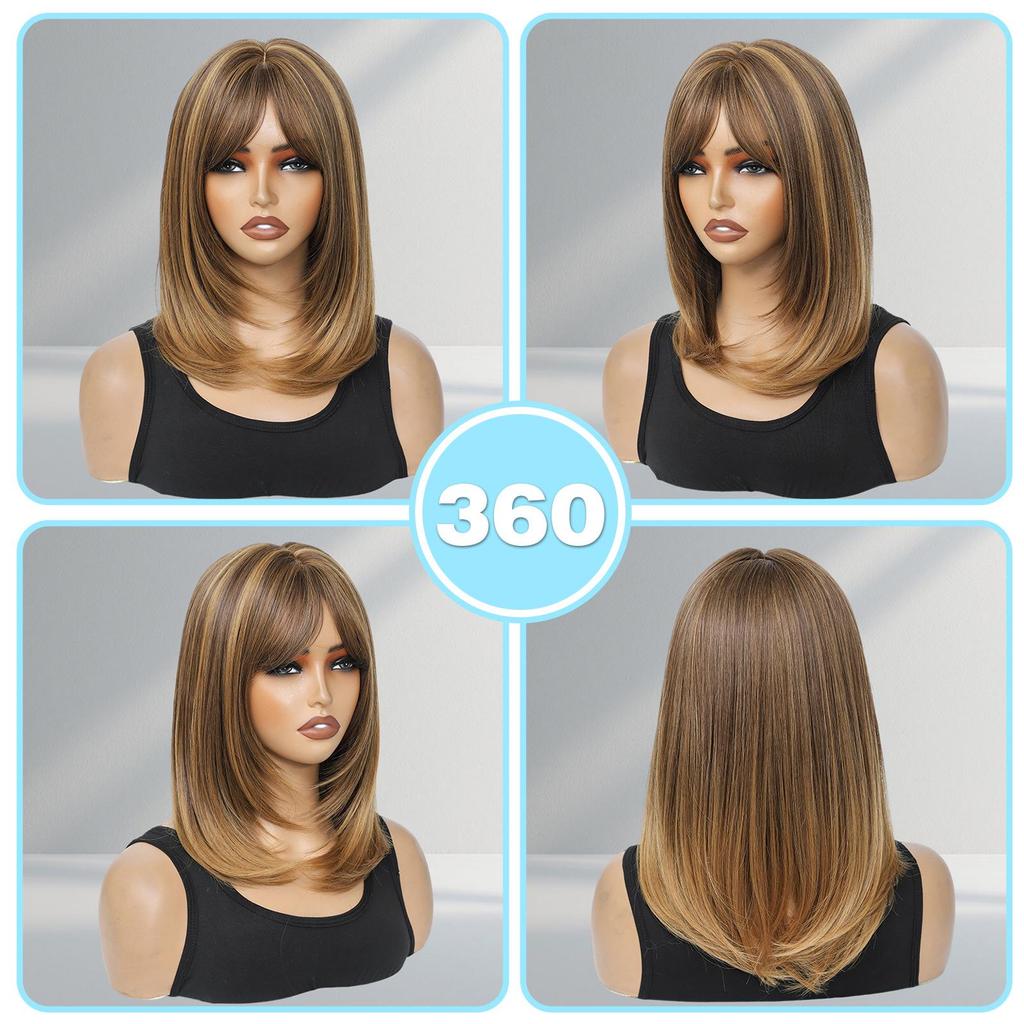 European-Style Eight-Character Bangs Layered Short Straight Hair Wig - Breathable, Machine-Made, Hot-Selling Chemical Fiber for Women