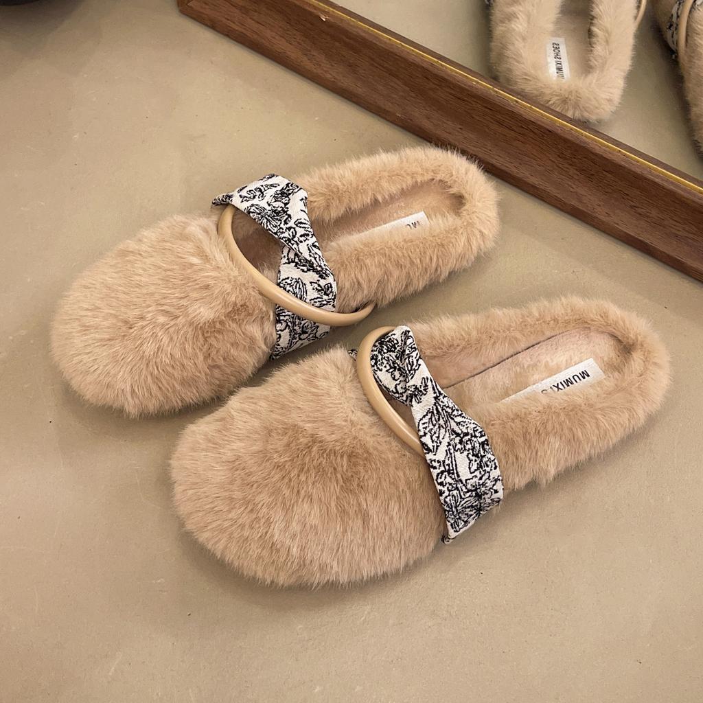 Herbst Winter Warme Damen Hausschuhe Indoor Outdoor Kurzer Plüsch Pantoletten Flache Baumwollschuhe Pantuflas Mujer Hausschuhe Pantoletten Damen