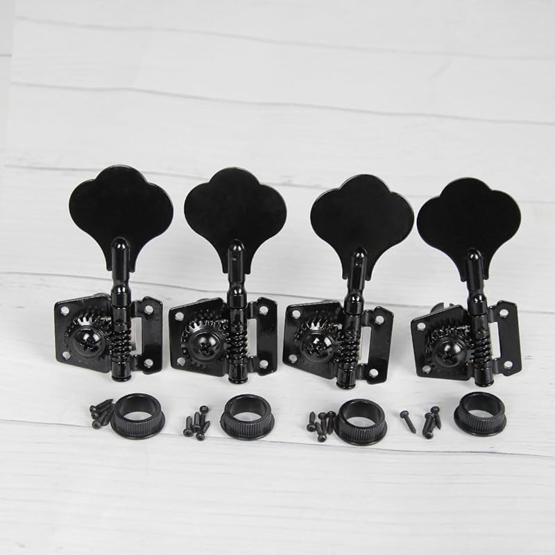 FLEOR 4Pcs Left Handed Vintage Open Gear Bass Guitar Tuning Keys PB JB Bass Guitar Tuning Machine Head 4L Black