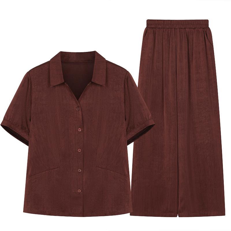 Women's Plus Size 2-Piece Set, Short Sleeve Button Top & Wide Leg Pants (XL-5XL)