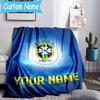 Custom Name Brazilian Football Emblem Flannel Blanket, Use for Birthday/Holiday Gift, Soft Blanket for Sofa/Bed/Camping/Office, Home Decor