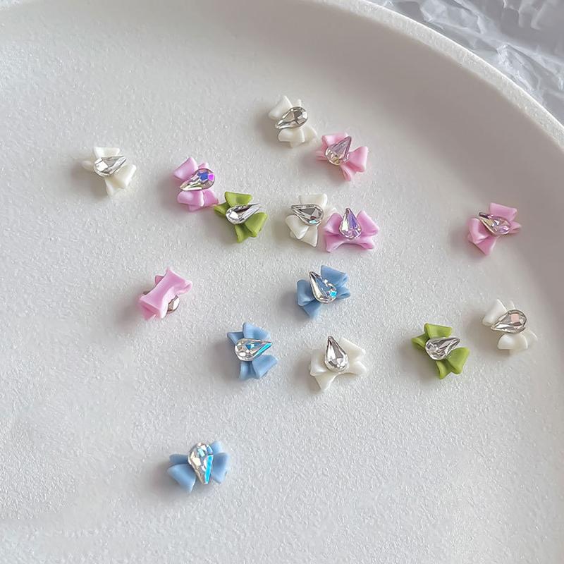 5 Pcs 3D Resin Nail Art Bow Charms With Teardrop Rhinestone Crystal Diamond Accessories Nails Decoration Supplies Material