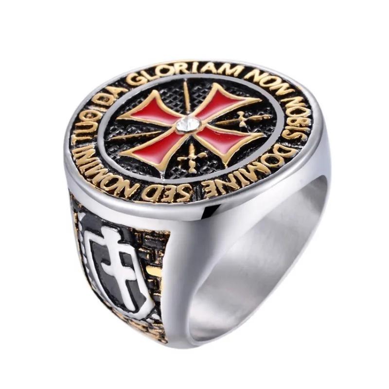 Dominante Croce Templare Inglese Esagerata Anello da Uomo Intarsiato Anello con Zirconi Regalo