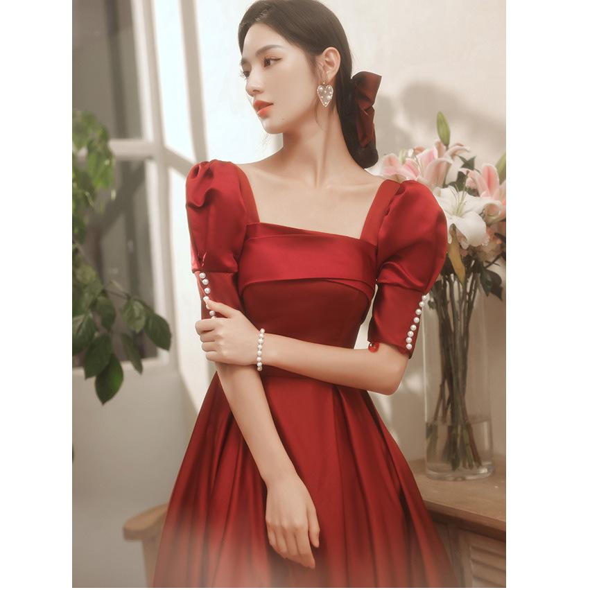 Satin Toast Dress Bride Summer Satin Wedding Dress Women Can Usually Wear Engagement Banquet Back Door Skinny Long