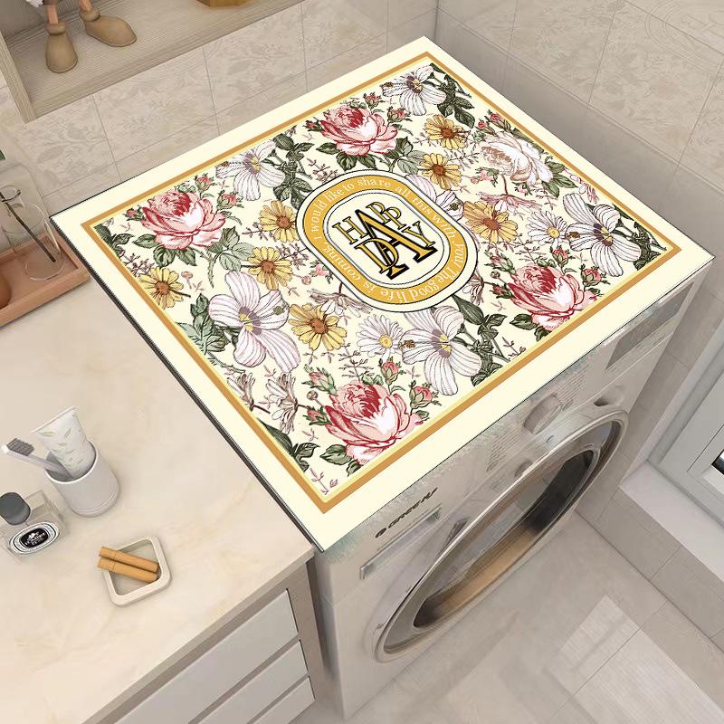 Floral Washing Machine Lid Mat: Quick-Dry, Absorbent, Easy-Clean, Non-Slip, Stain-Resistant Soft Pad