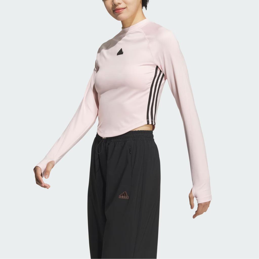 Adidas Dance Aeroready Logo Graphic Quick-Dry Sports Leisure Long Sleeve T-Shirt Women Tops Pink JJ3600