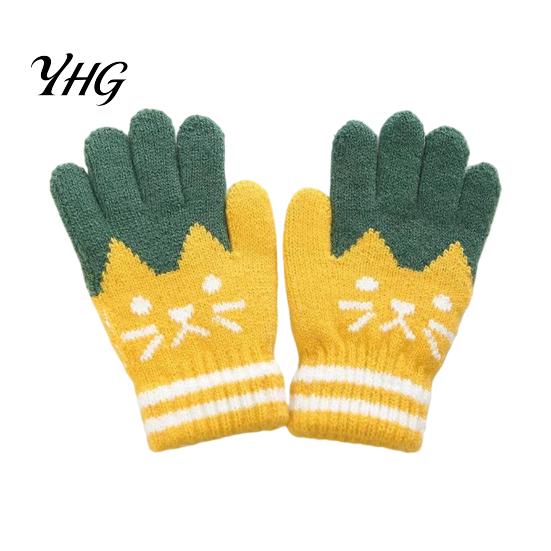 Cozy Imitation Cashmere Gloves for Kids 1 Pair Winter Gloves, Thick Lined Mittens with Windproof Toddlers Cute Cat Pattern, Soft Warm Knit Handwear