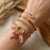 Boho Multilayer Stacked Bracelets Set For Women Ocean Red Coral Starfish Shell Beaded Metal Chain Bangles Summer Beach Jewelry