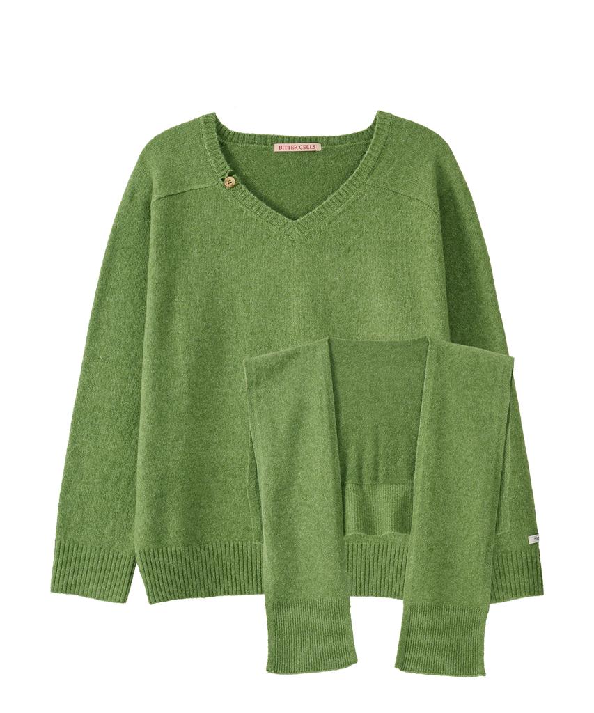 Biteoseljeu [Set] Essential V-Neck Knit & Shawl - 7 Colors