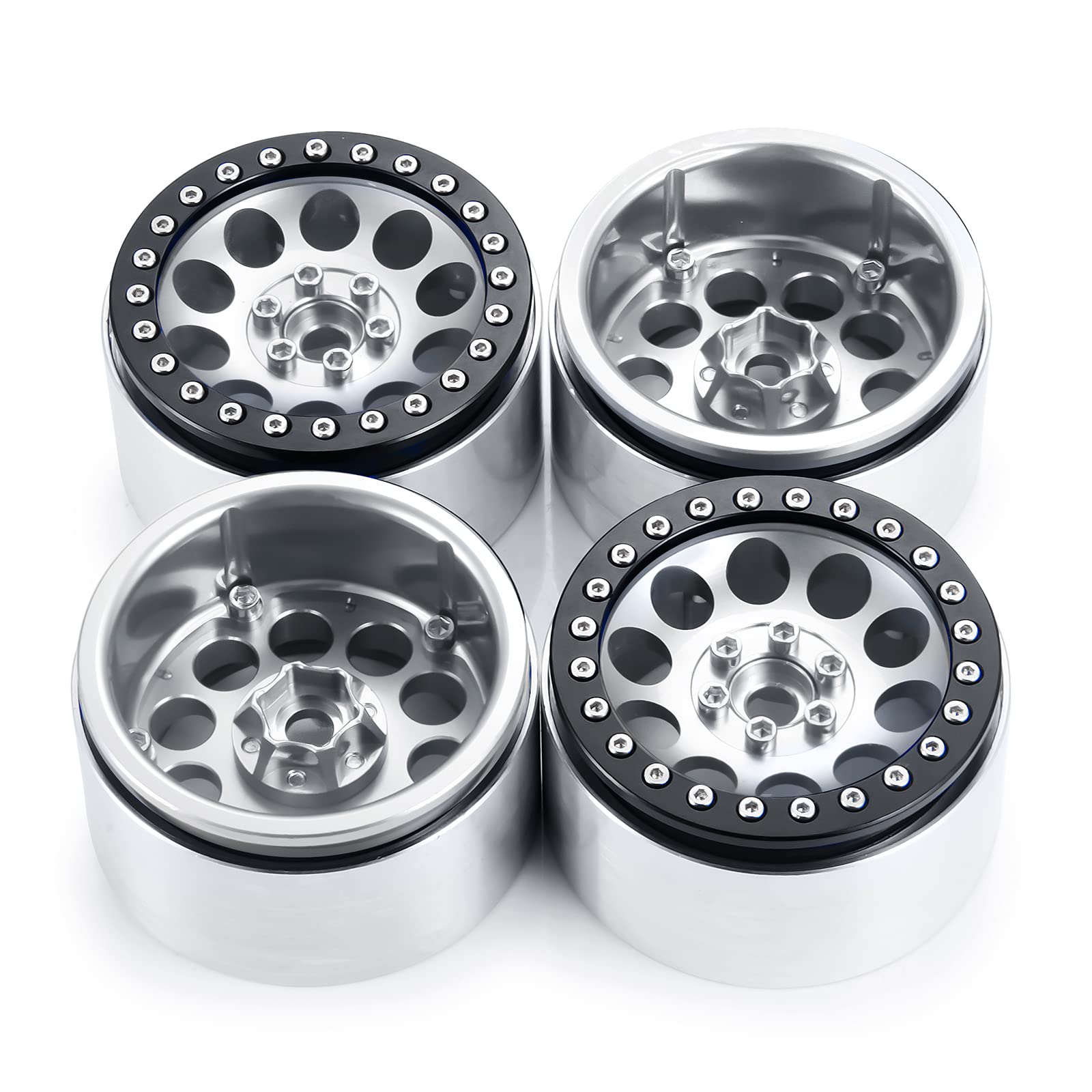 

TRZX 2.2-inch Beadlock RC Wheel Rims Set Wheel Hubs for 1/10 RC Crawler Axles SCX10 TRX4 D90 Wraith 90048 90018 (4 Pieces)
