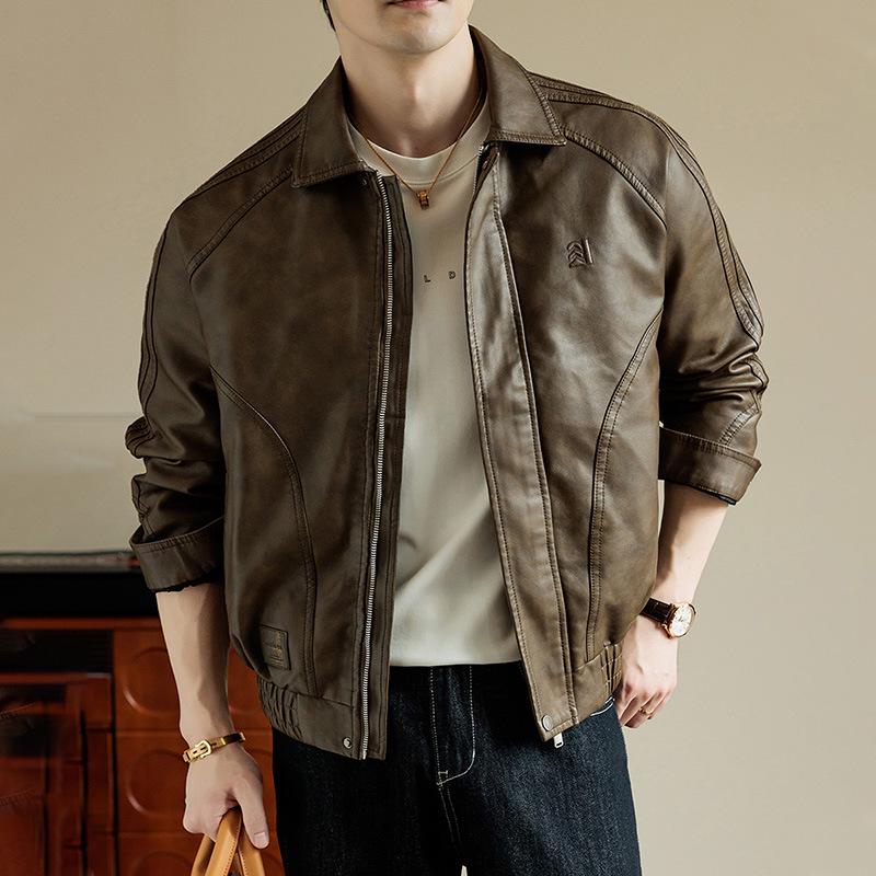 Spring & Autumn Men's Trendy PU Leather Motorcycle Jacket: Handsome, Casual, Loose Fit, Plus Size