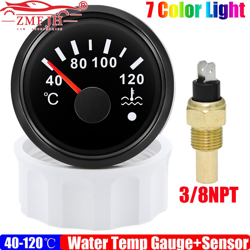 ZMFJH Waterproof 7 Color Light Pointer 52MM Water Temperature Gauge with Sensor Warning for Universal Car Marine Boat Temp Meter