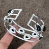 Black Spinel Gemstone Handmade 925 Sterling Silver Cuff Bangle Adjustable KKG-203