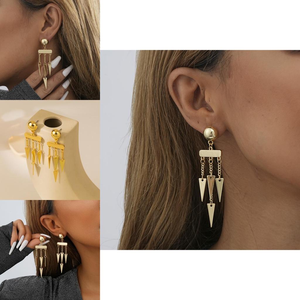 Fashionable Women's Alloy Geometric Tassel Earrings Chic Asymmetric Gold Finish