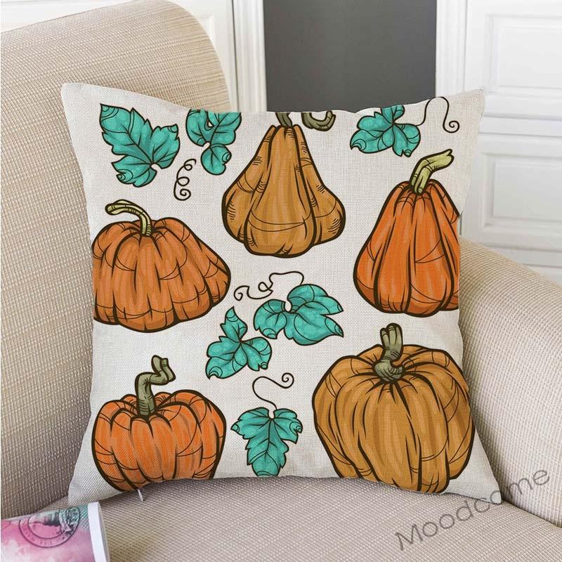 Gold Autumn Fall Pumpkin Harvest Art Thanksgiving Day Decoration Throw Pillow Car Pillow Case Cotton Linen Sofa Cushion Covers
