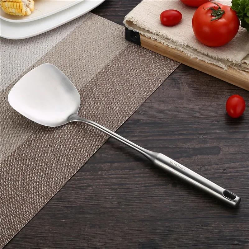 Kitchen Cooking Stainless Steel Spatula, Soup Spoon, Large Colander, Scooped Hollow Handle Cooking Shovel, 1Pc
