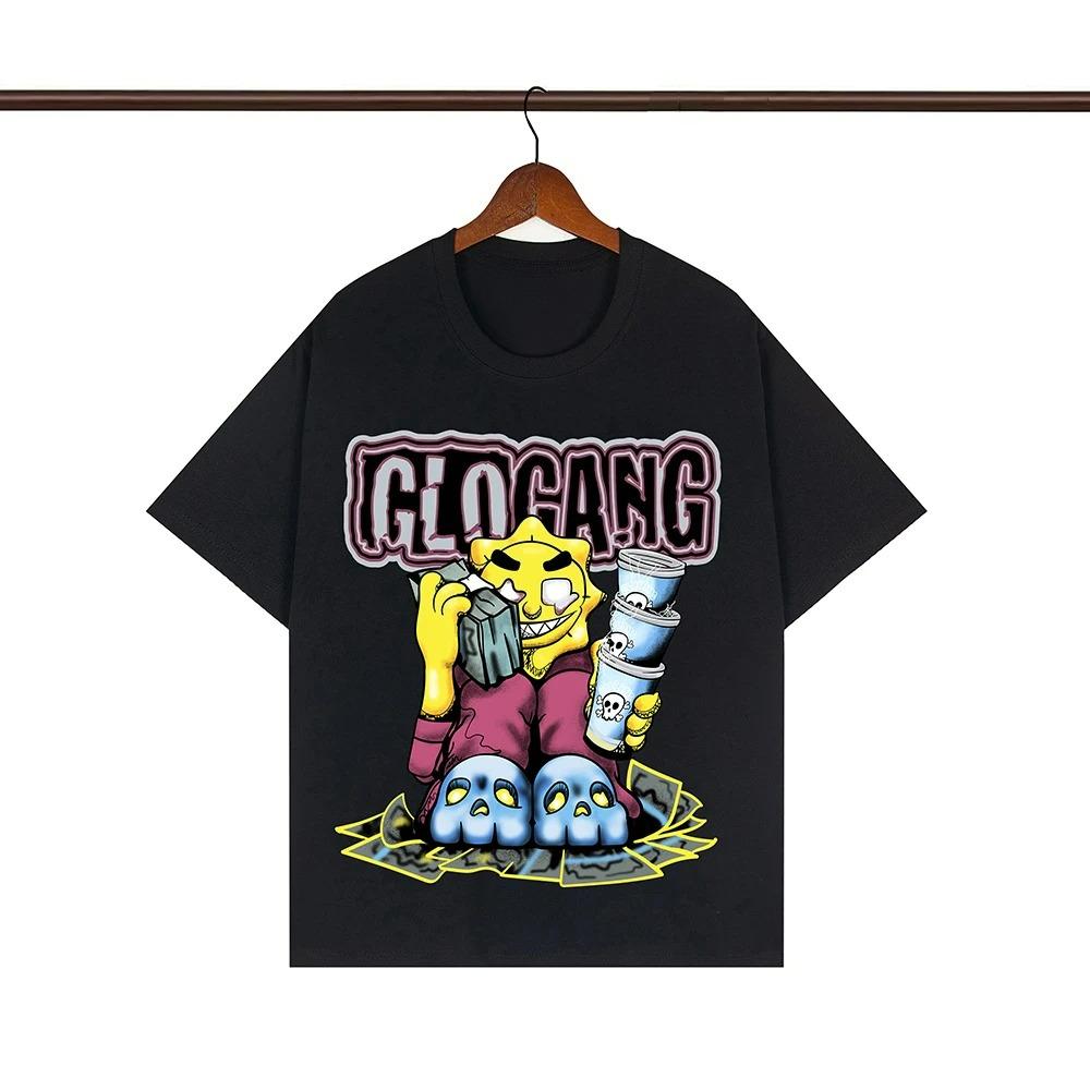 Streetwear Graffiti Farbmatch Buchstabe Kurzarm T-Shirts für Männer und Frauen Rundhalsausschnitt Baumwoll-Tees Oversized Hip Hop Tops