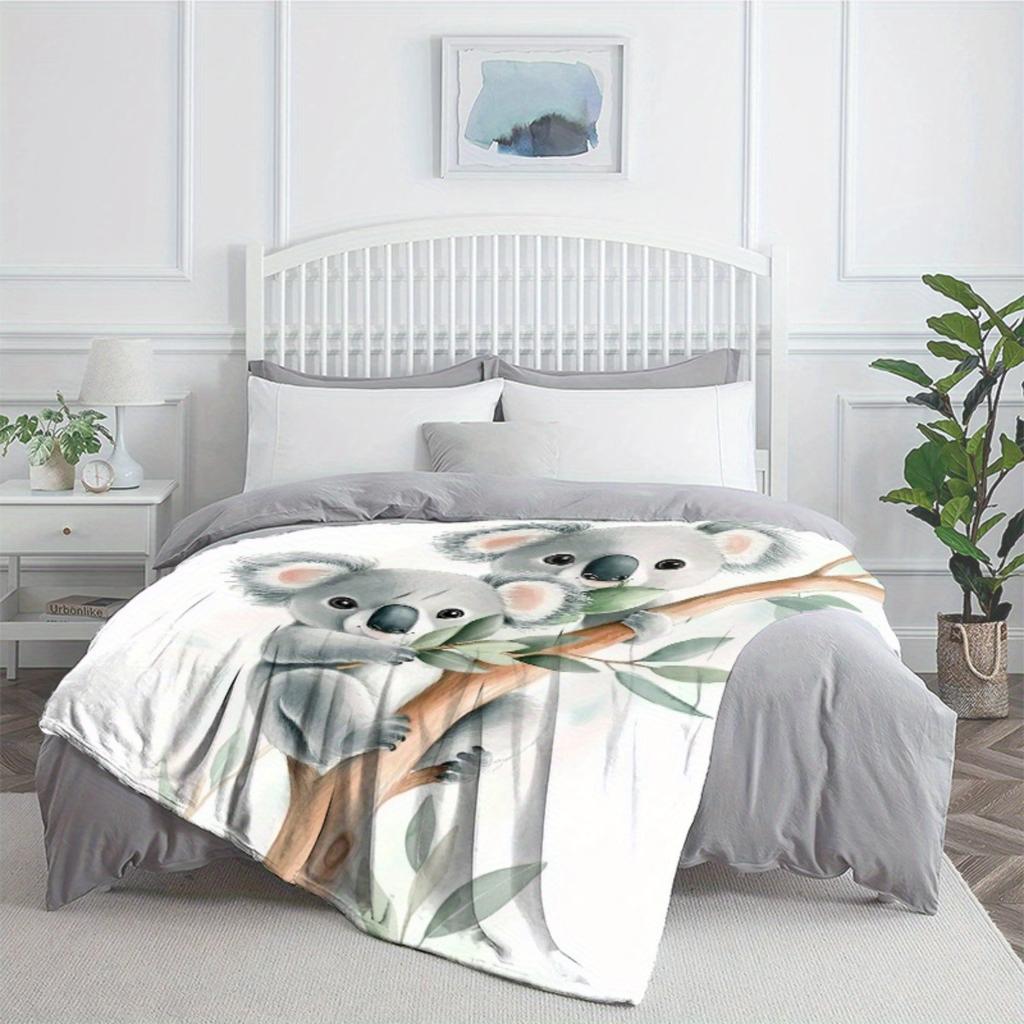Cute Koala Bear Tree Eucalyptus Leaves Blanket Baby Animals Australian Wildlife Soft Flannel Blanket Nursery Decor Kids Bedroom
