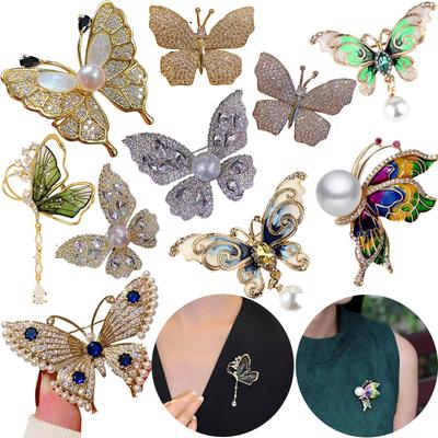 Rhinestone Butterfly Brooch For Women Versatile Enamel Insect Lapel Pin Banquet Party Corsage For Coat Dress Jewelry Accessories
