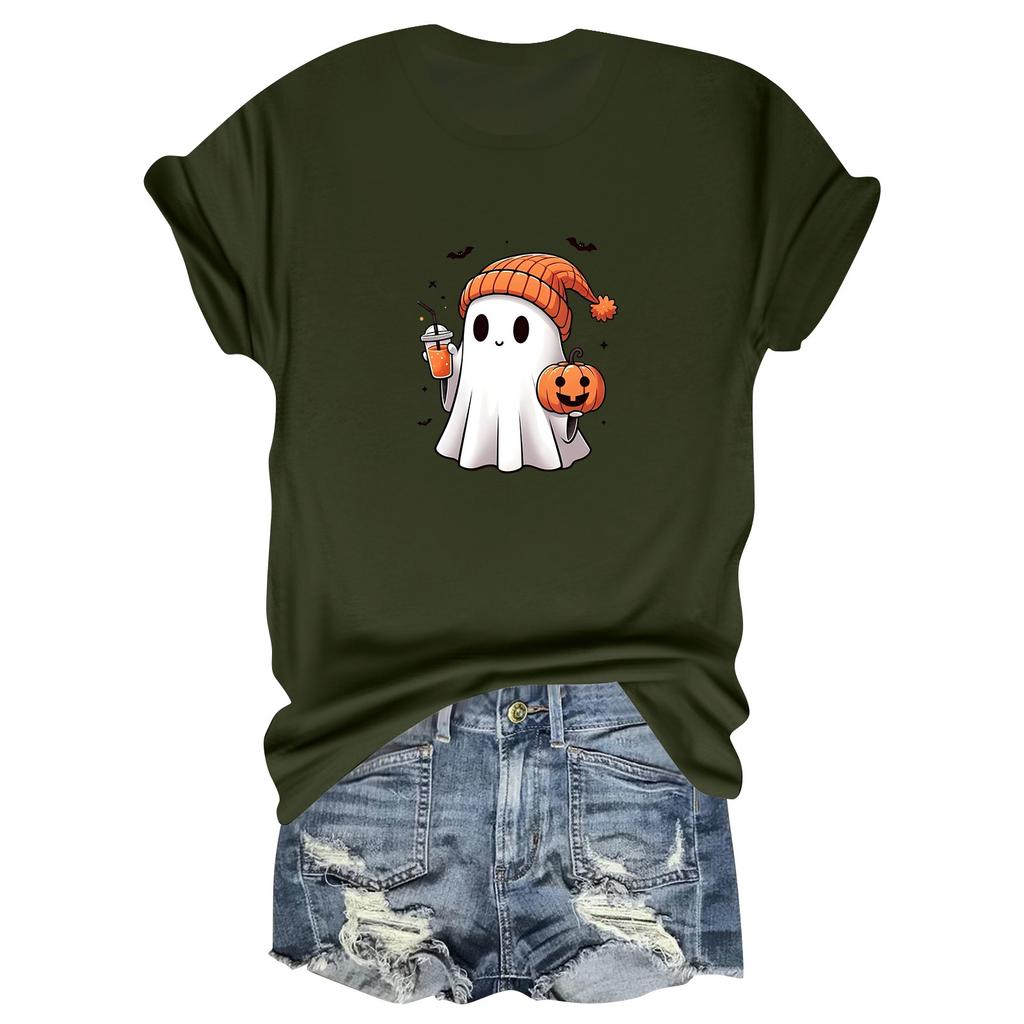 Damtröja med tryck, rund hals och kortärmad, avslappnad topp