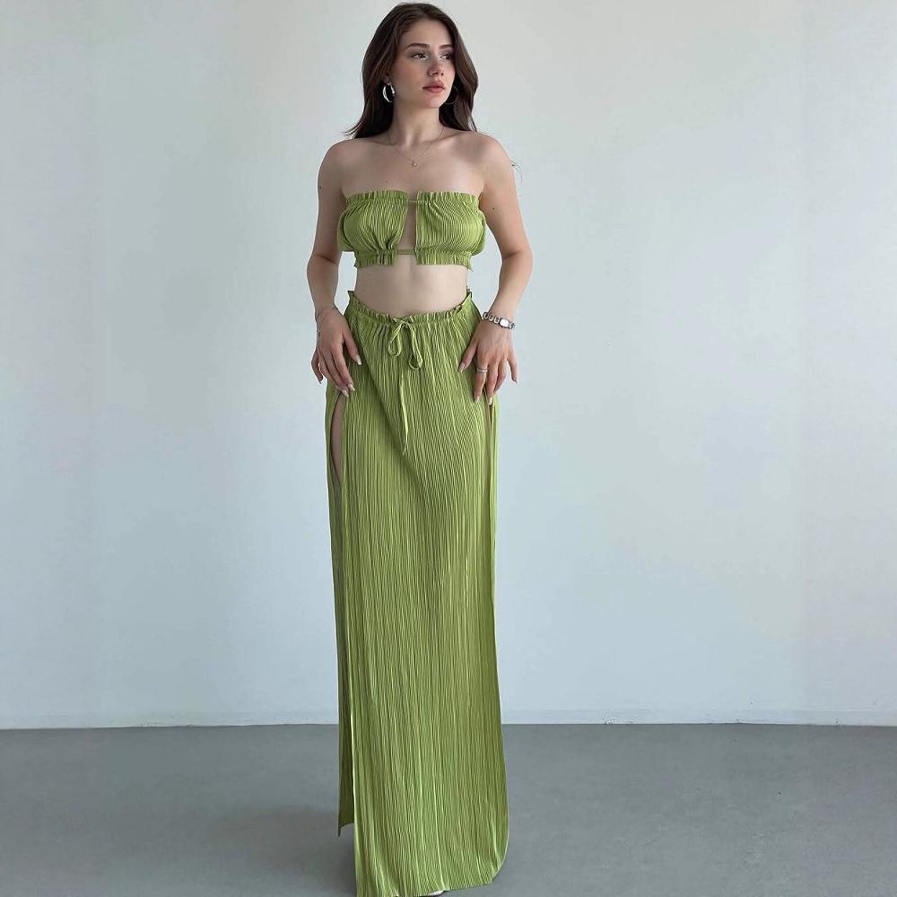 Summer 2025 European & American Slimming Backless Bandeau Dress with Slit