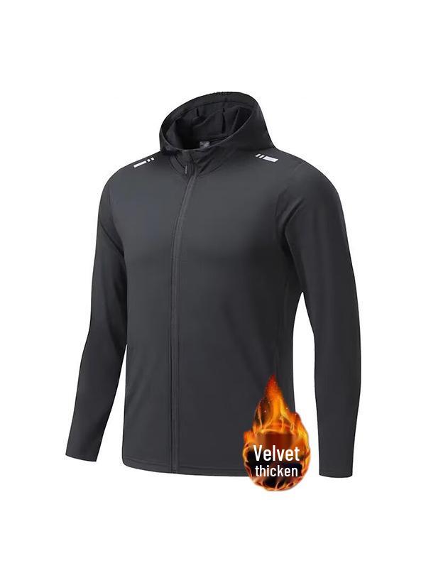 Men's Quick-Dry Autumn Windbreaker Fitness Hoodie with Long Sleeves and Plus Velvet for Morning Runs.