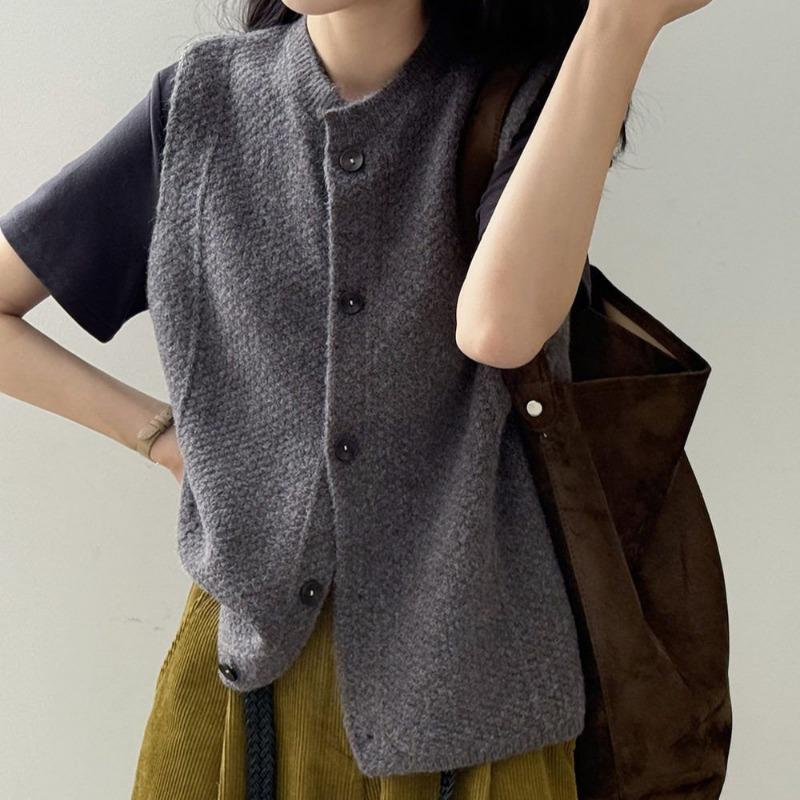 Women S Korean Style Solid Single Breasted Vest Casual Layering Top