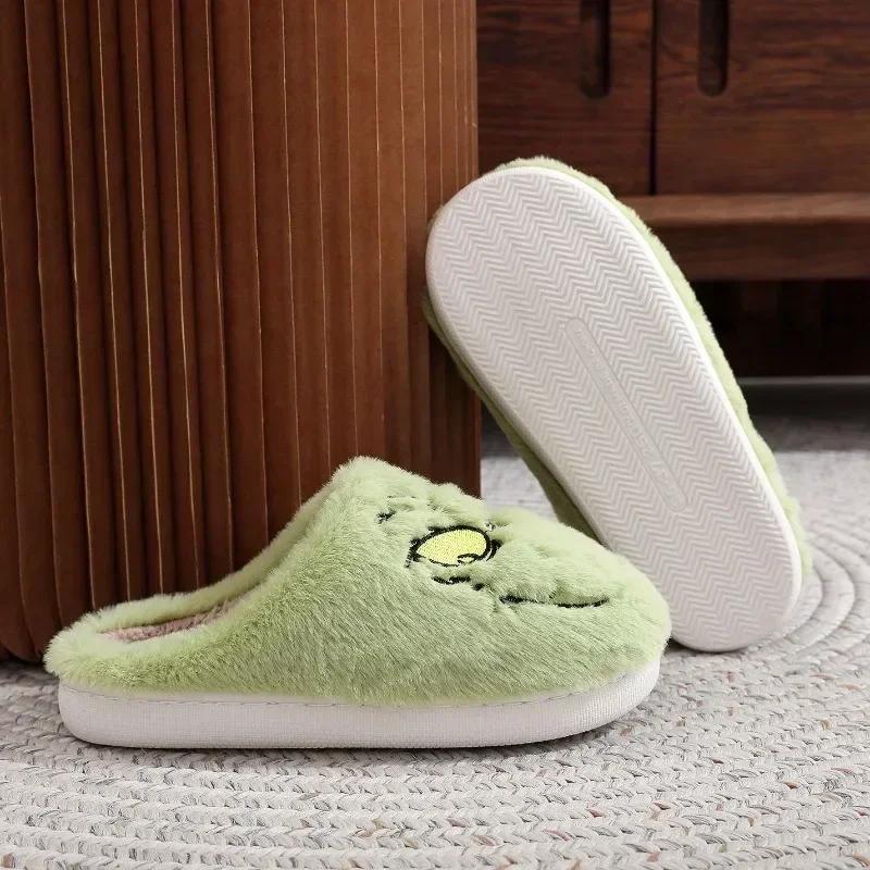 Fashion 2025 Hot Seller Christmas Plush Slippers Winter Warm Cute Home Green Haired Monster Slippers Non Slip Cotten Shoes New Year Gift