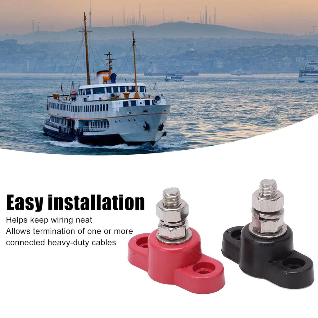 4 Pcs Battery Power Distribution Terminal Blocks Red Black Single Stud Ground Insulated Junction Post 12V 24V for Car