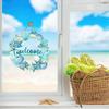 Welcome Summer Sign Shells Starfish Wall Hanging Wreath Farmhouse Coastal Beach Wooden Round Door Hanger for Front Door Porch Courtyard Decor