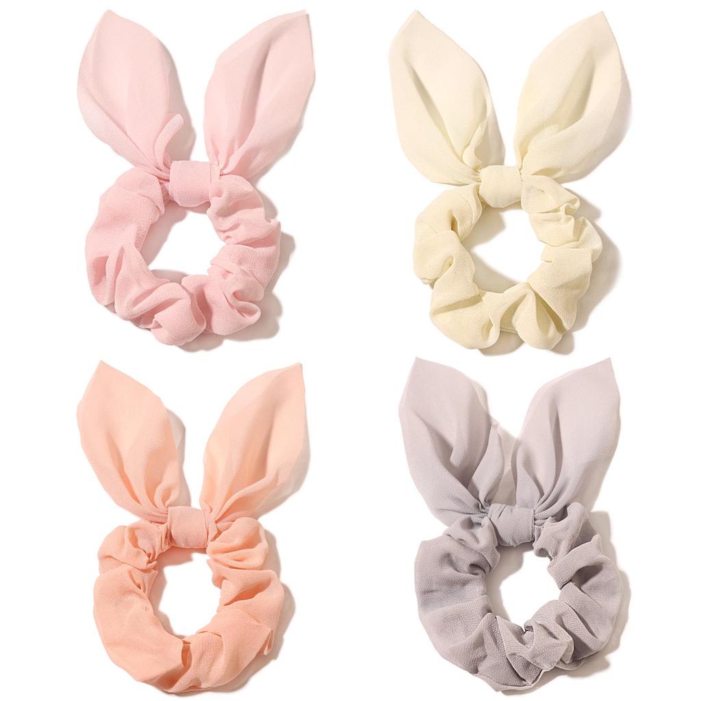 Chiffon Bow Elastic Hair Tie with Rabbit Ears - Versatile Candy Color Hair Accessory for Girls