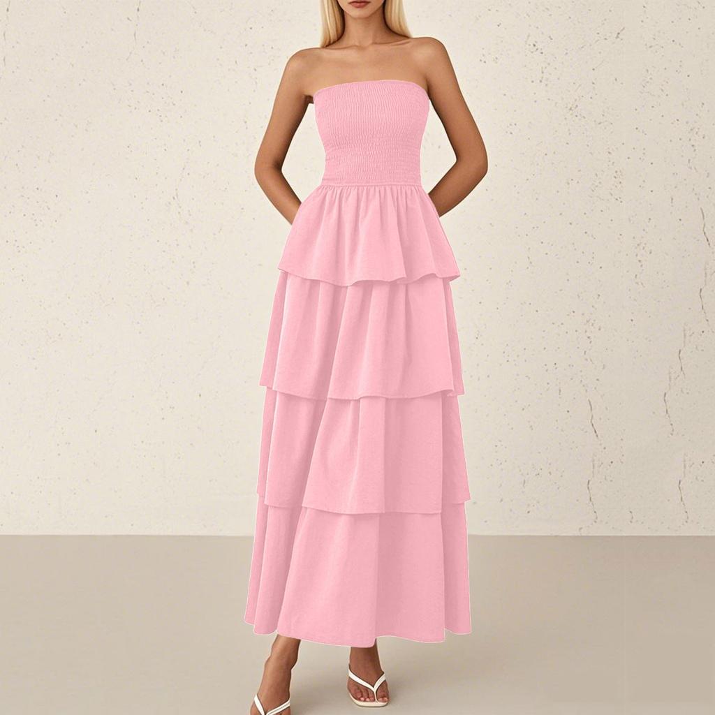 Women's Fashion Sheath Shrunken Pleated Layered Pleated Casual Beach Tank Dresses