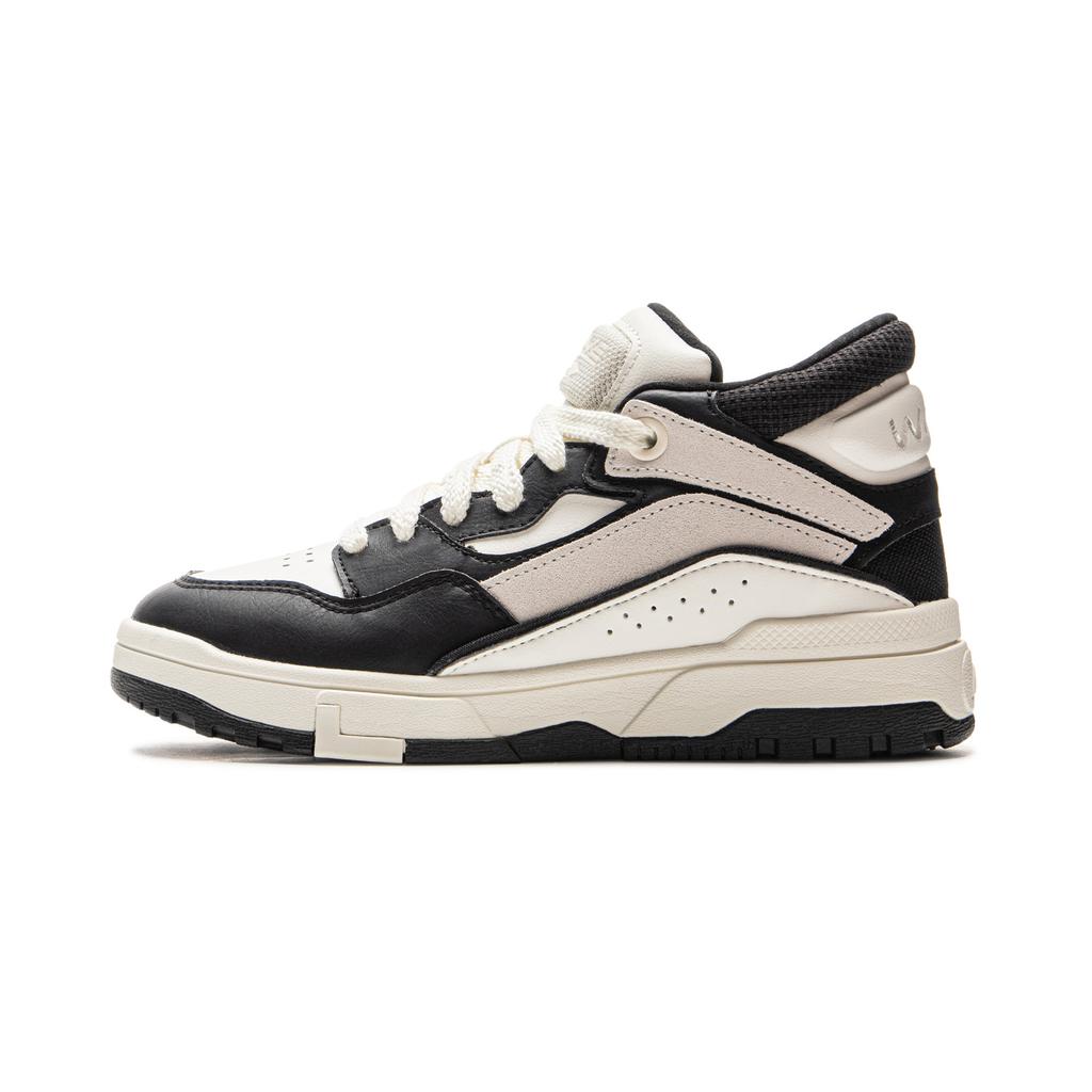 Li Ning Wave MID FLEECE Thermal Slip Resistant And Abrasion Resistant Mid top Skateboard Shoes Women's Black White AGCU160-2