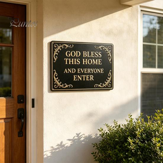 Dekorative Hausschilder Gott Segne Dieses Vintage Metallwandschild, Eisen Hängendes Schild Dekoration, Außenakzente Christliche Segenskunst für Garten Hof Veranda