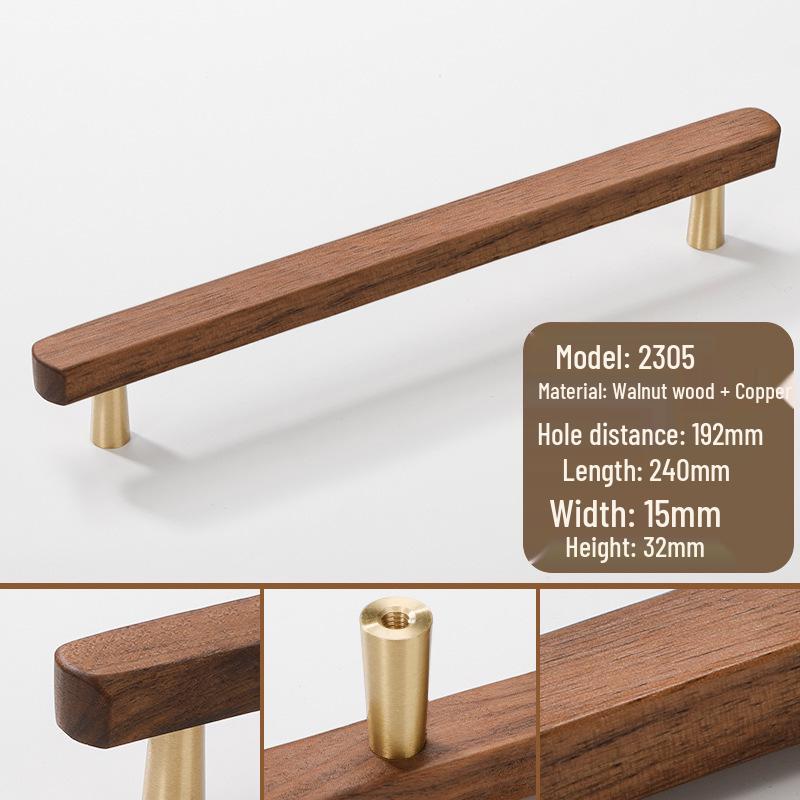 Japanese Minimalist Walnut Handle Solid Wood Cabinet and Wardrobe Drawer Handle