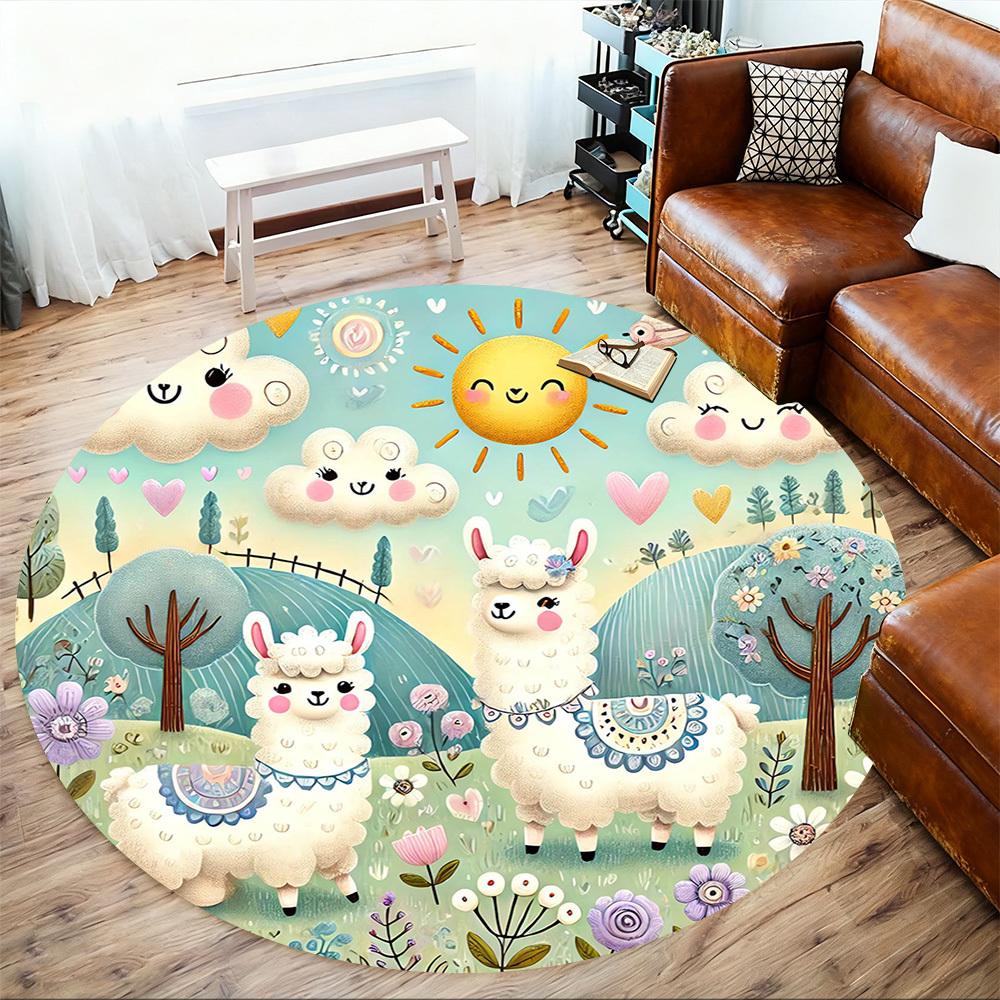 1pc Llama Flowers Round Chair Mat Area Rug - Non-Slip, Floor Mat for Office, Bedroom, and Indoor Decor -1002047