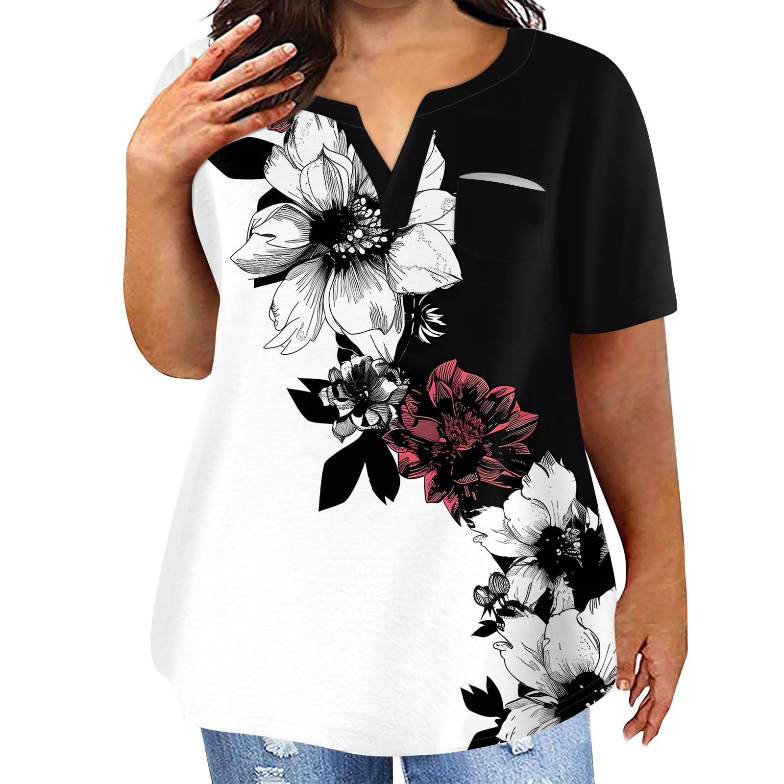 

Женская футболка большого размера, повседневный топ с карманами и V-образным вырезом с короткими рукавами XL белый