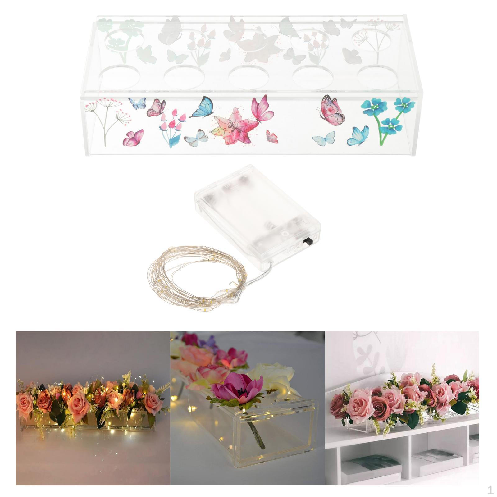 Rectangular Flower Vase Clear Acrylic with 10 Holes Floral