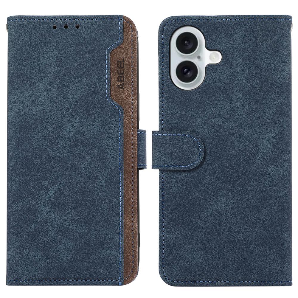 

ABEEL Чехол для iPhone 16, Кожаный чехол-книжка с цветными вставками, Блокировка RFID Blue